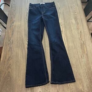 Kancan Flare Jeans Mid-Rise Elastic Waist Pull-On Denim Dark Wash Blue Size 7/27